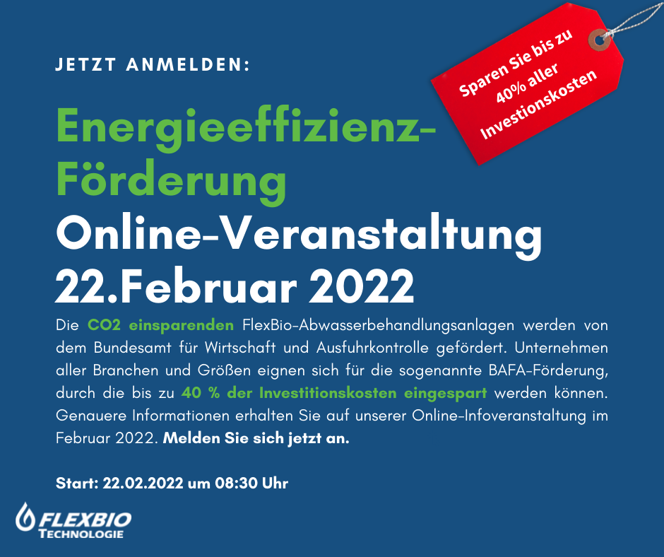 Information zur Anmeldung an einer Online Veranstaltung zur Energieeffizienz-Föredrung am 22. Februar 2022